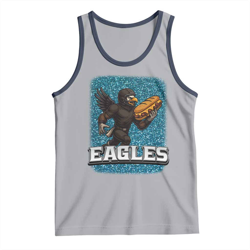 Funny Eagle With Cheesesteak Tank Top Football Glitter Print TS12 Athletic Heather Navy Print Your Wear