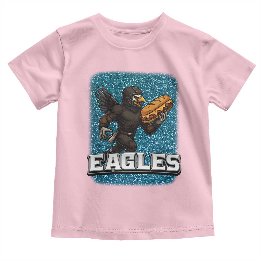 Funny Eagle With Cheesesteak Toddler T Shirt Football Glitter Print TS12 Light Pink Print Your Wear