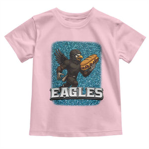 Funny Eagle With Cheesesteak Toddler T Shirt Football Glitter Print TS12 Light Pink Print Your Wear