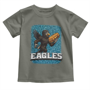 Funny Eagle With Cheesesteak Toddler T Shirt Football Glitter Print TS12 Military Green Print Your Wear