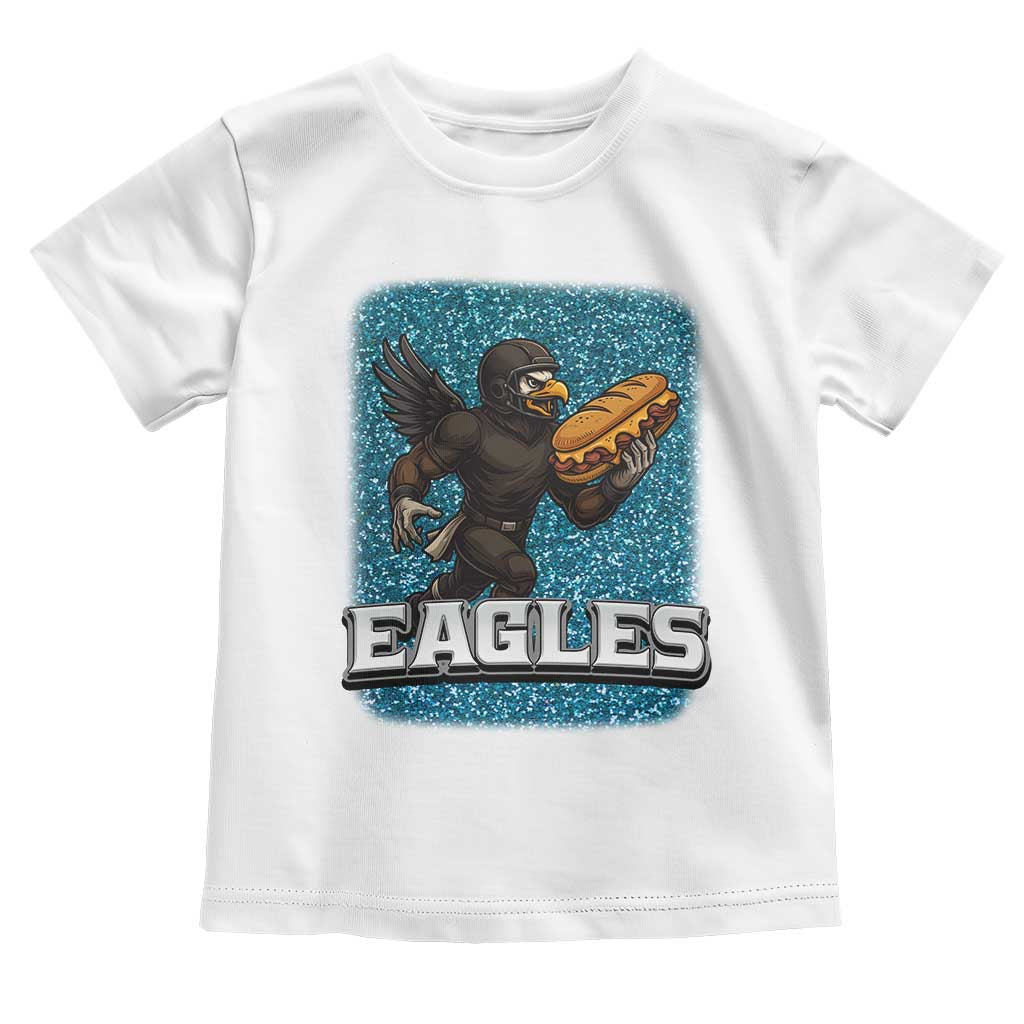 Funny Eagle With Cheesesteak Toddler T Shirt Football Glitter Print TS12 White Print Your Wear