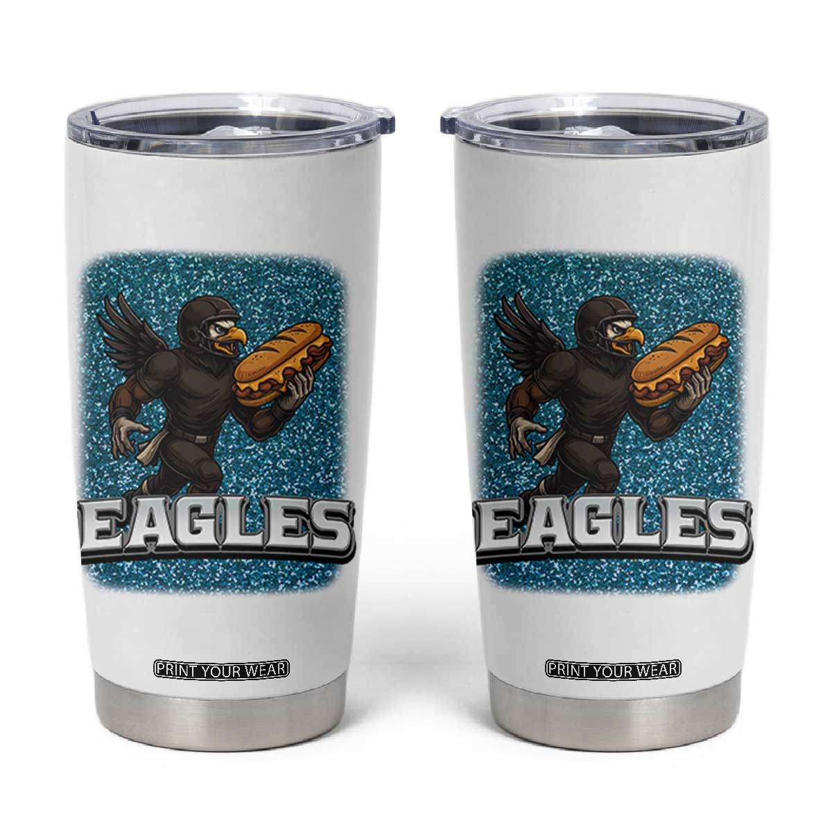 Funny Eagle With Cheesesteak Tumbler Cup Football Glitter Print TS12 White Print Your Wear