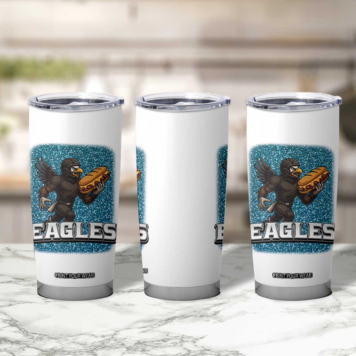 Funny Eagle With Cheesesteak Tumbler Cup Football Glitter Print TS12 Print Your Wear