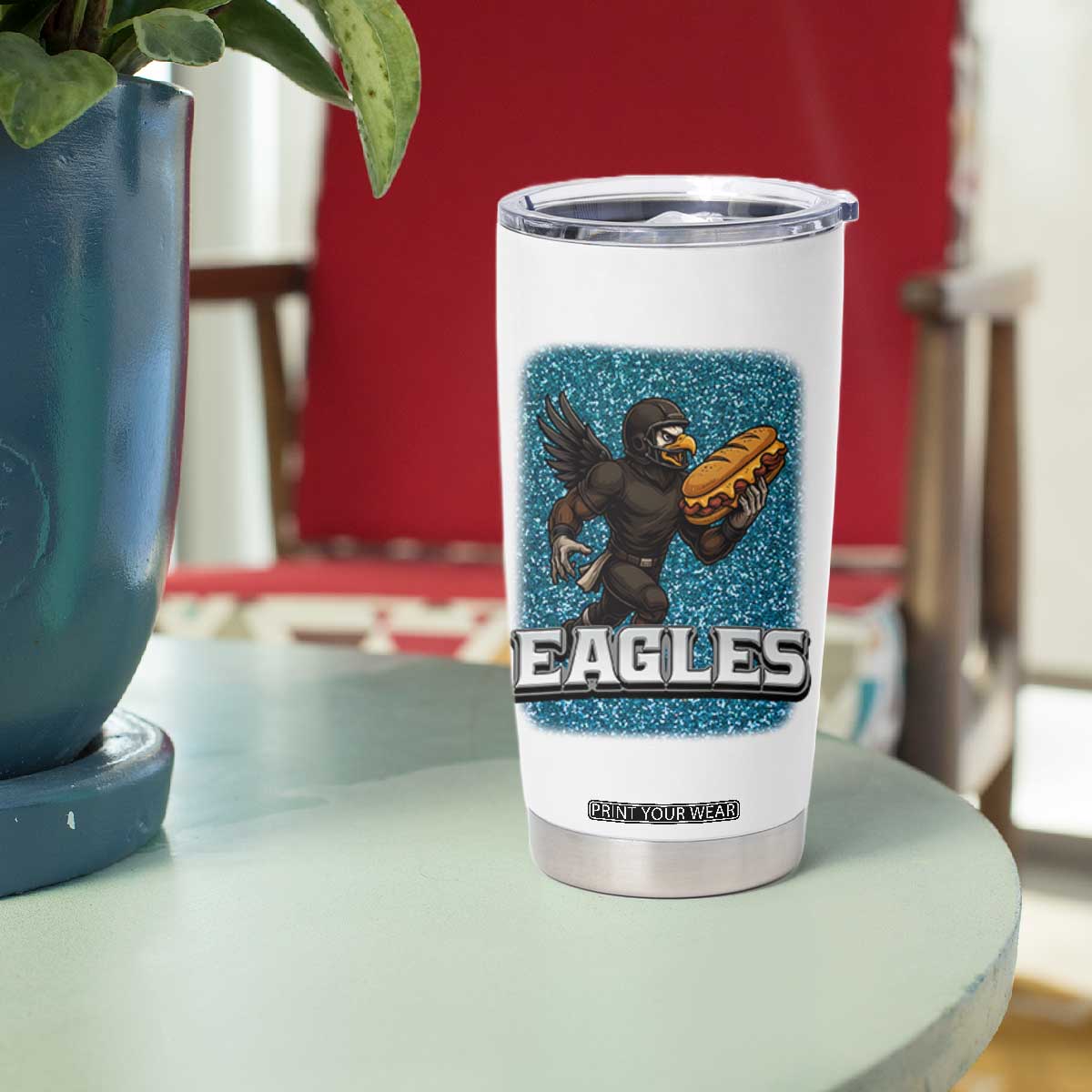 Funny Eagle With Cheesesteak Tumbler Cup Football Glitter Print TS12 Print Your Wear