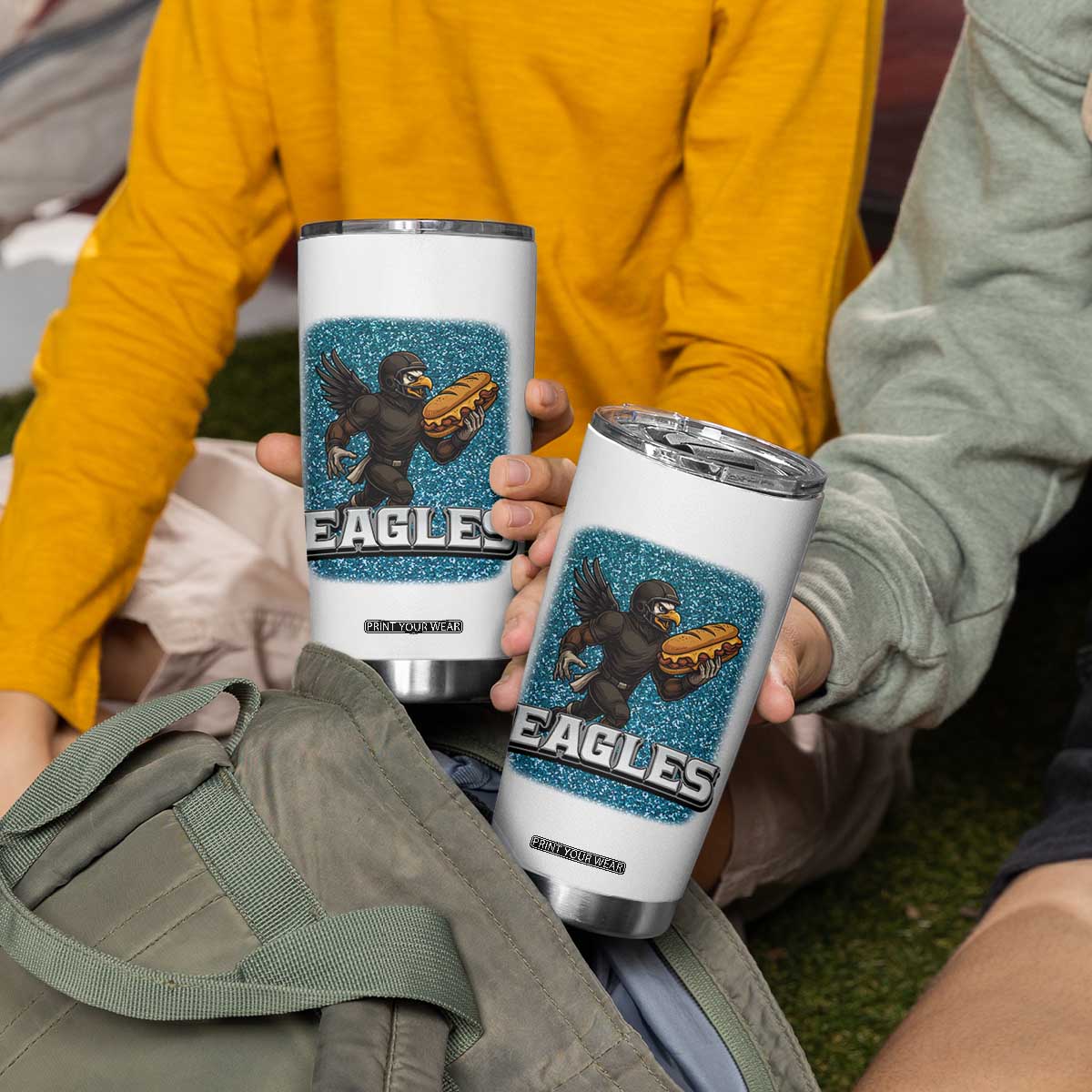 Funny Eagle With Cheesesteak Tumbler Cup Football Glitter Print TS12 Print Your Wear