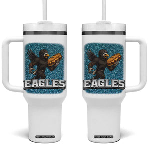 Funny Eagle With Cheesesteak Tumbler With Handle Football Glitter Print TS12 One Size: 40 oz White Print Your Wear