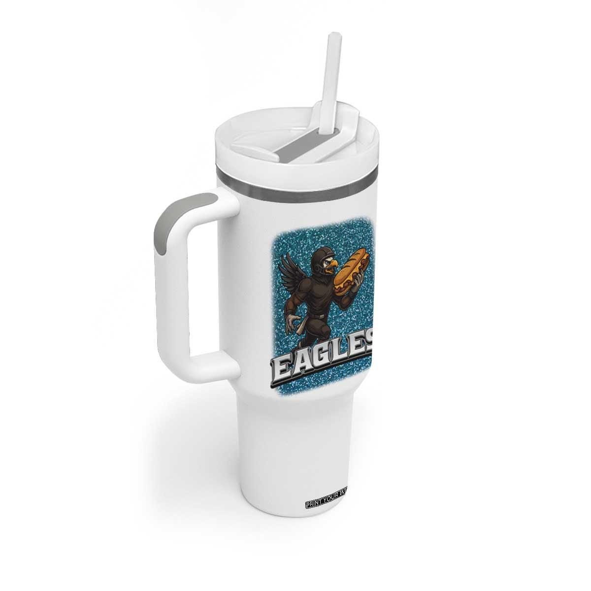 Funny Eagle With Cheesesteak Tumbler With Handle Football Glitter Print TS12 Print Your Wear