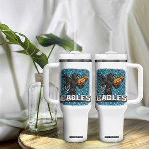 Funny Eagle With Cheesesteak Tumbler With Handle Football Glitter Print TS12 Print Your Wear