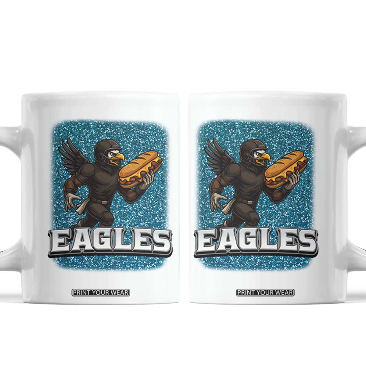 Funny Eagle With Cheesesteak Coffee Mug Football Glitter Print TS12 White Print Your Wear