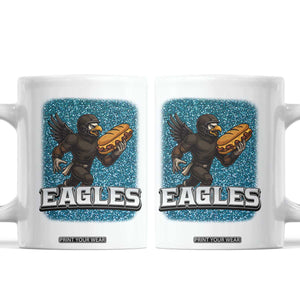 Funny Eagle With Cheesesteak Coffee Mug Football Glitter Print TS12 White Print Your Wear