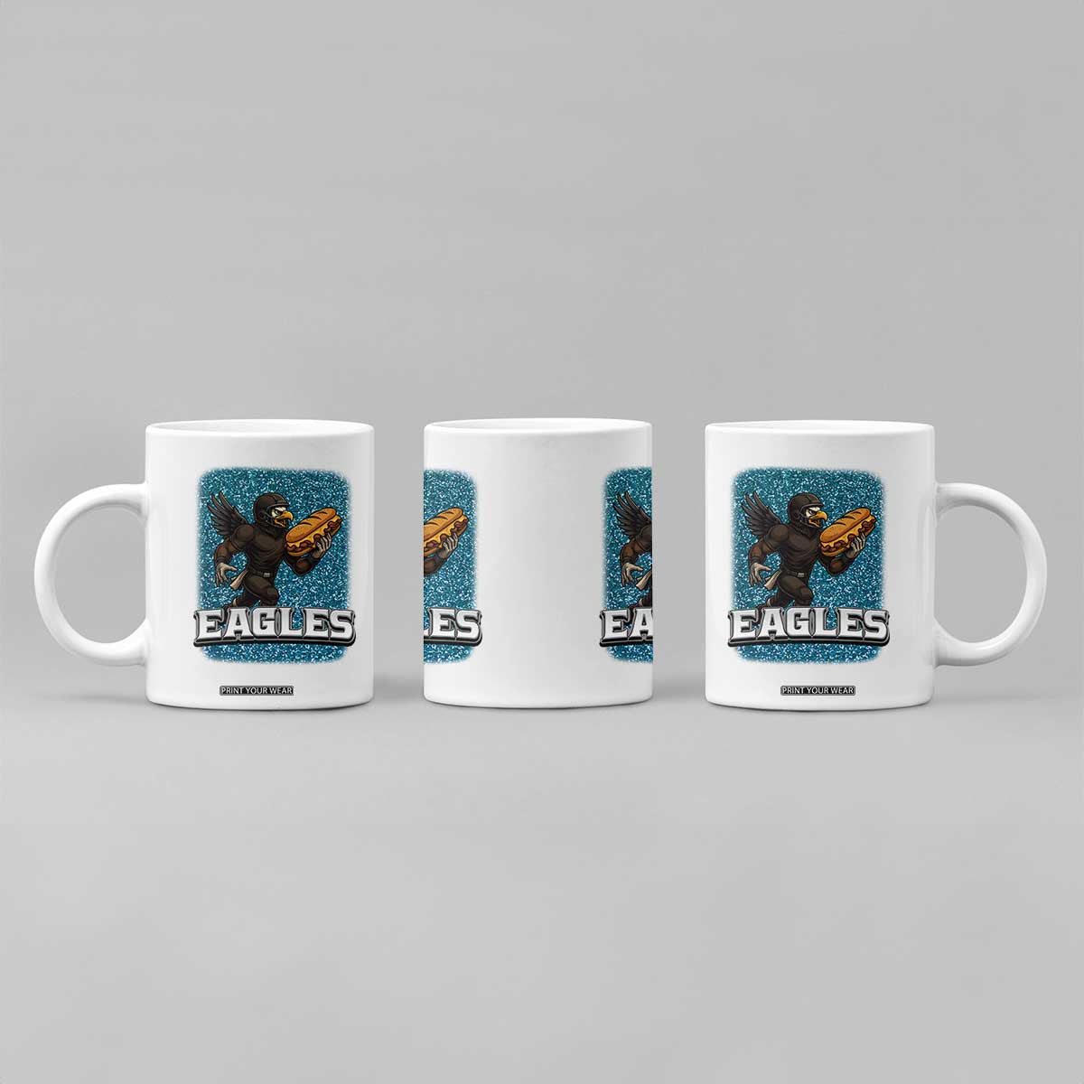 Funny Eagle With Cheesesteak Coffee Mug Football Glitter Print TS12 Print Your Wear