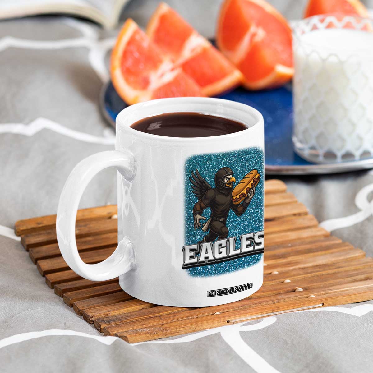 Funny Eagle With Cheesesteak Coffee Mug Football Glitter Print TS12 Print Your Wear