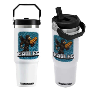 Funny Eagle With Cheesesteak Flip Straw Tumbler Football Glitter Print TS12 One Size: 30 oz White Print Your Wear