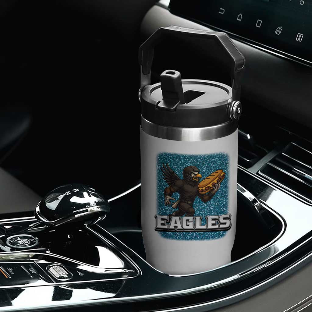 Funny Eagle With Cheesesteak Flip Straw Tumbler Football Glitter Print TS12 Print Your Wear
