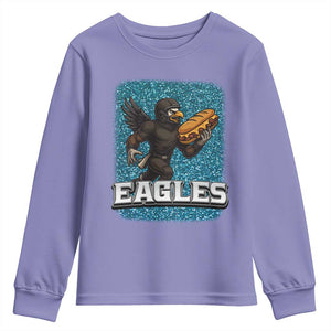 Funny Eagle With Cheesesteak Youth Sweatshirt Football Glitter Print TS12 Violet Print Your Wear