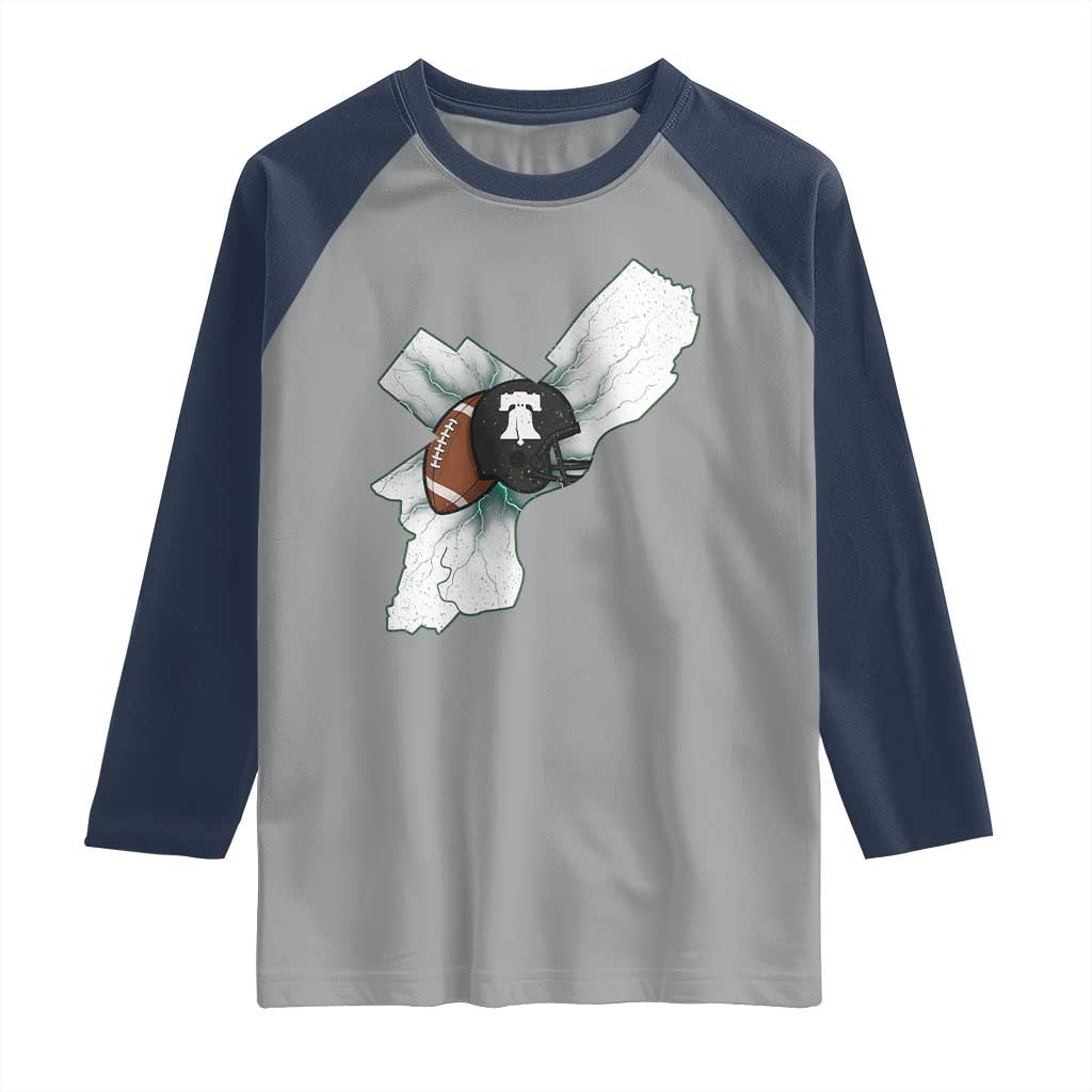 Philadelphia Liberty Bell Football Helmet Lightning Gift Raglan Shirt TS12 Sport Gray Navy Print Your Wear