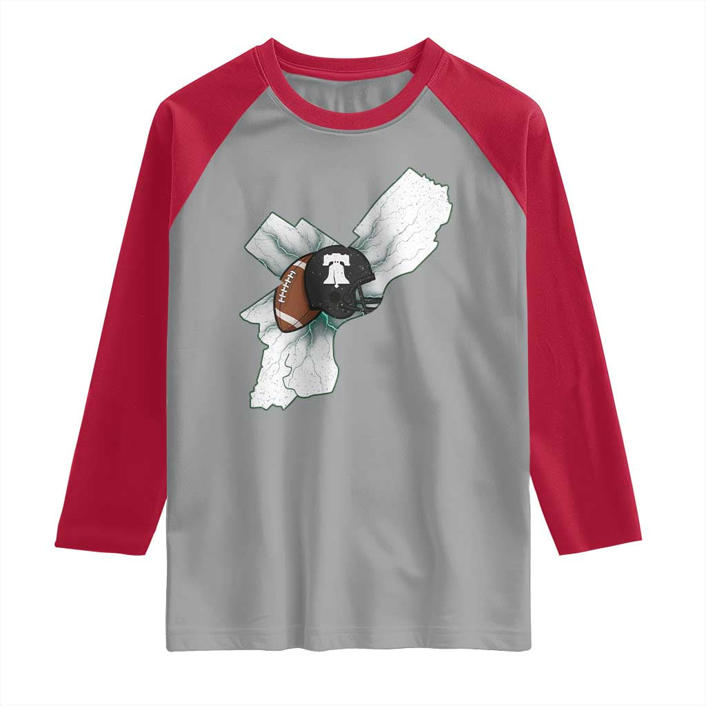 Philadelphia Liberty Bell Football Helmet Lightning Gift Raglan Shirt TS12 Sport Gray Red Print Your Wear