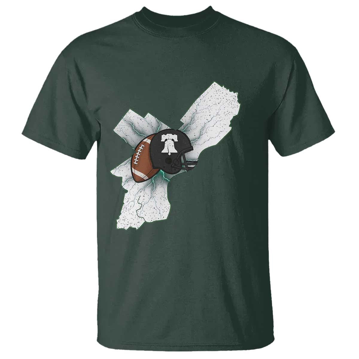 Philadelphia Liberty Bell Football Helmet Lightning Gift T Shirt TS12 Dark Forest Green Print Your Wear