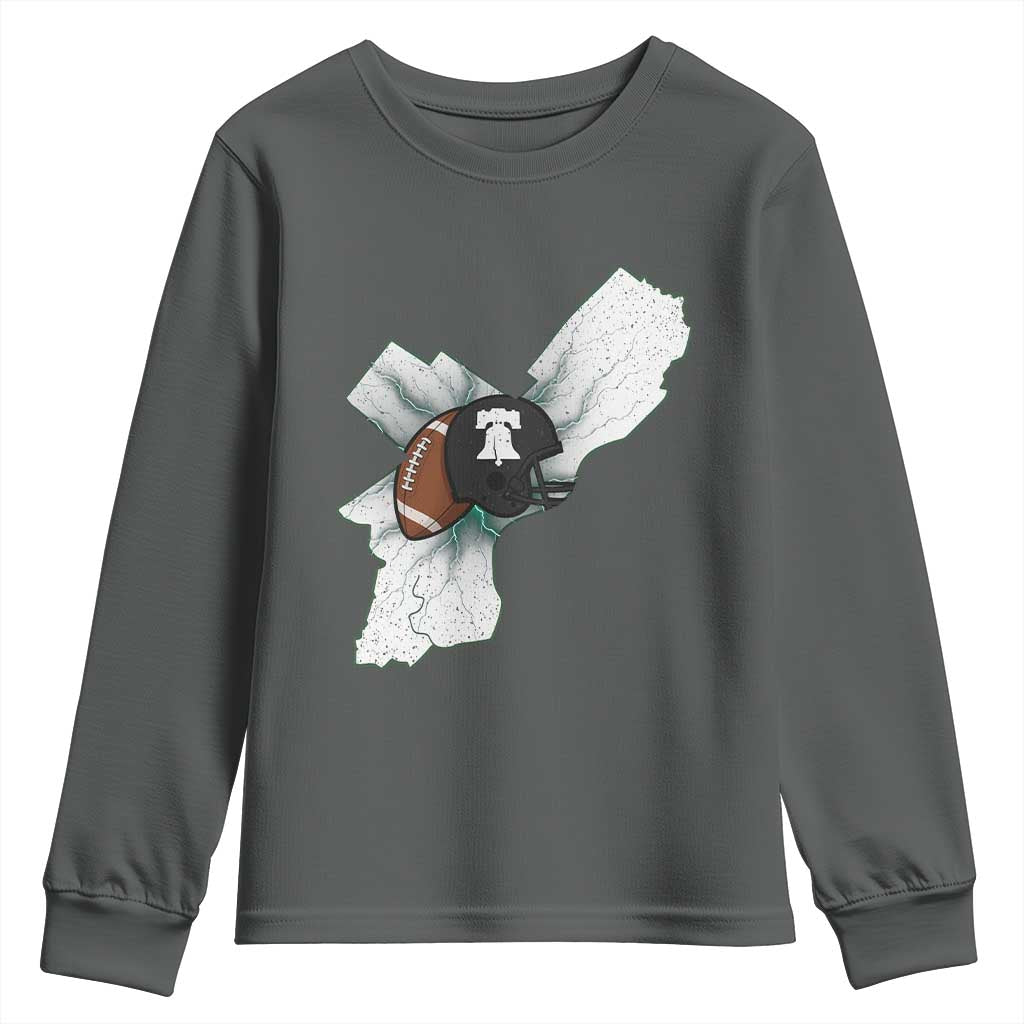 Philadelphia Liberty Bell Football Helmet Lightning Gift Youth Sweatshirt TS12 Dark Heather Print Your Wear