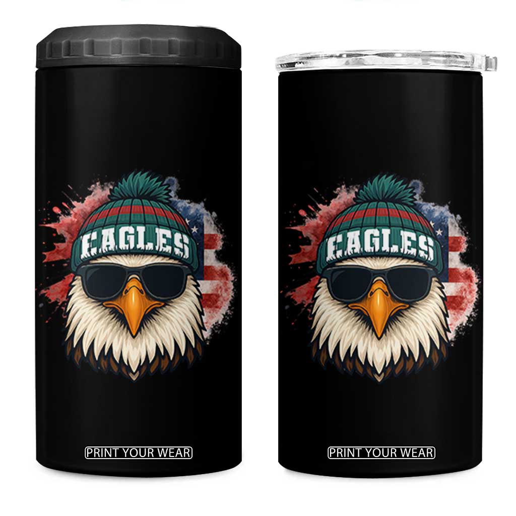 Patriotic Eagle Football 4 in 1 Can Cooler Tumbler American Flag Pride Gift TS12 One Size: 16 oz Black Print Your Wear
