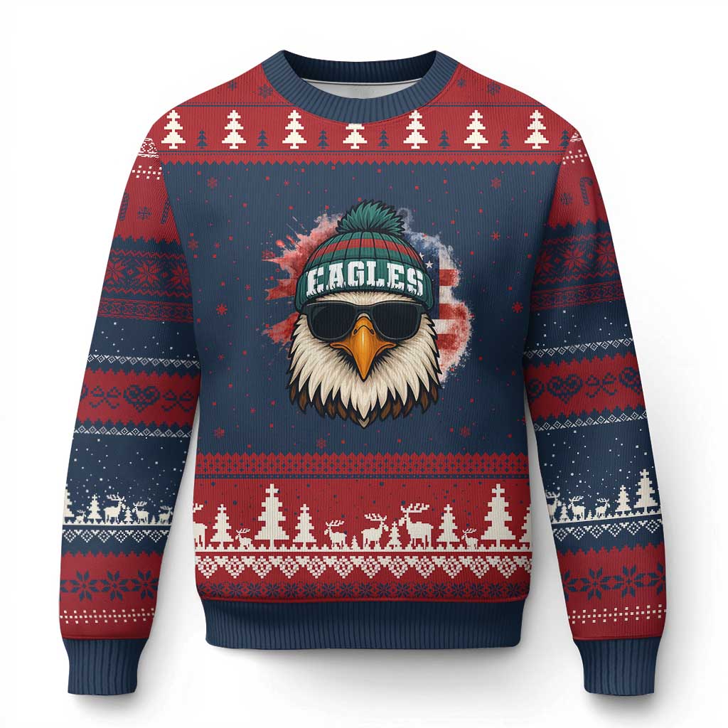 Patriotic Eagle Football Ugly Christmas Sweater American Flag Pride Gift TS12 Navy Red Print Your Wear