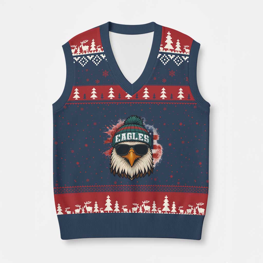 Patriotic Eagle Football V-Neck Knit Sweater Vest American Flag Pride Gift TS12 Navy Red Print Your Wear