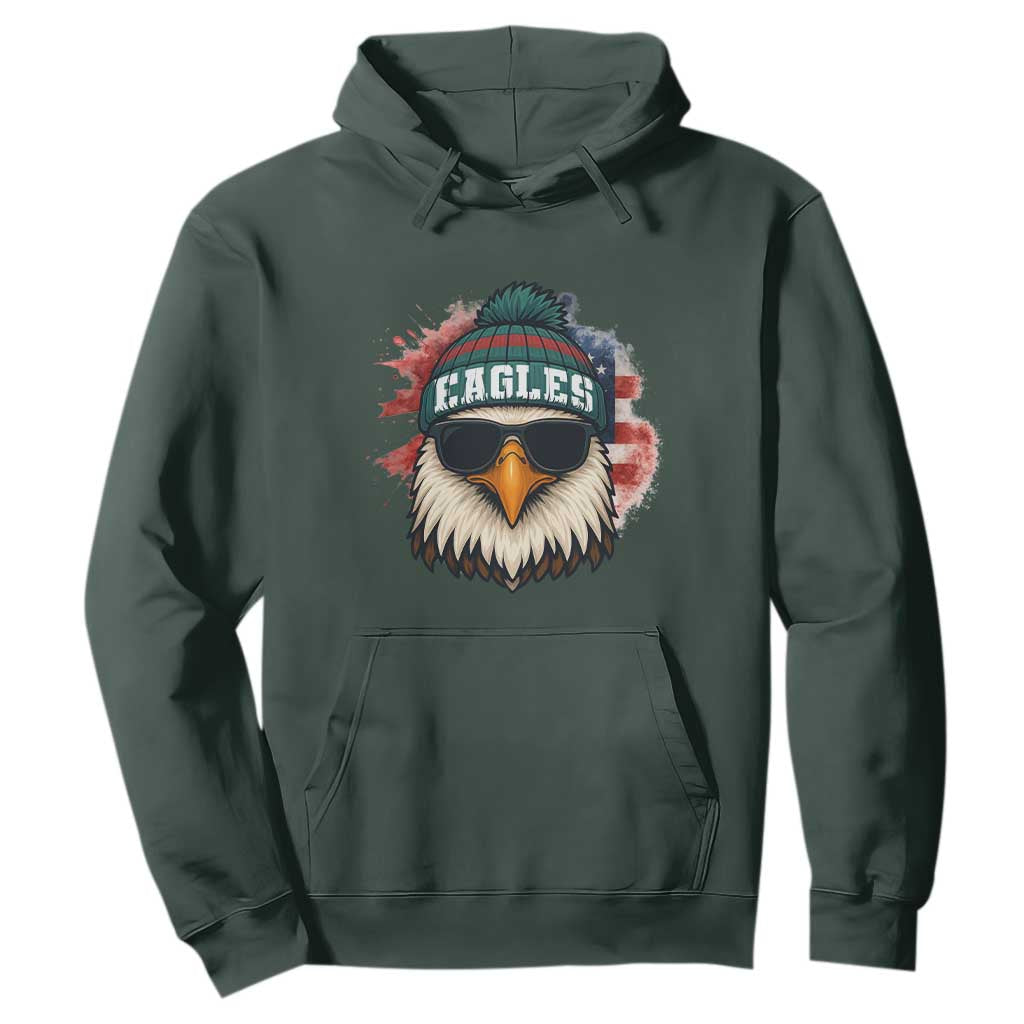 Patriotic Eagle Football Hoodie American Flag Pride Gift TS12 Dark Forest Green Print Your Wear