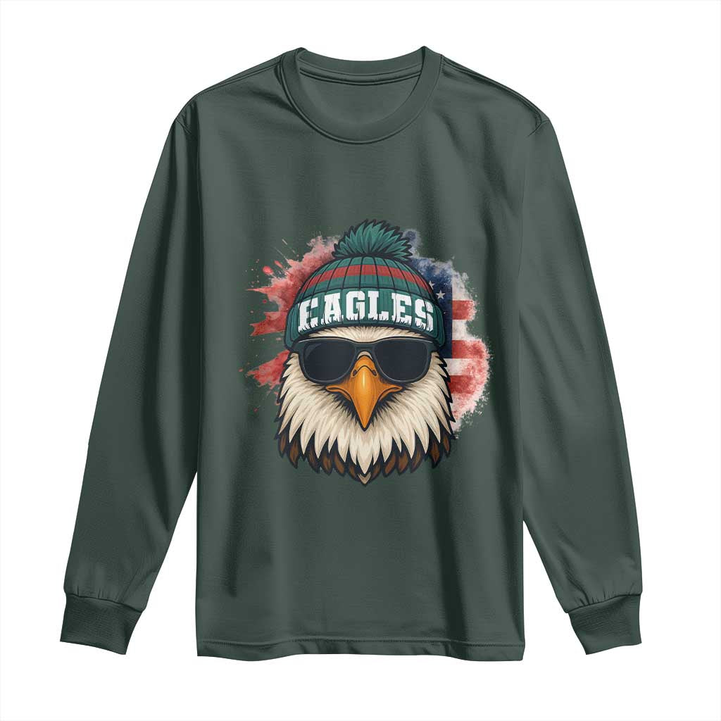 Patriotic Eagle Football Long Sleeve Shirt American Flag Pride Gift TS12 Dark Forest Green Print Your Wear