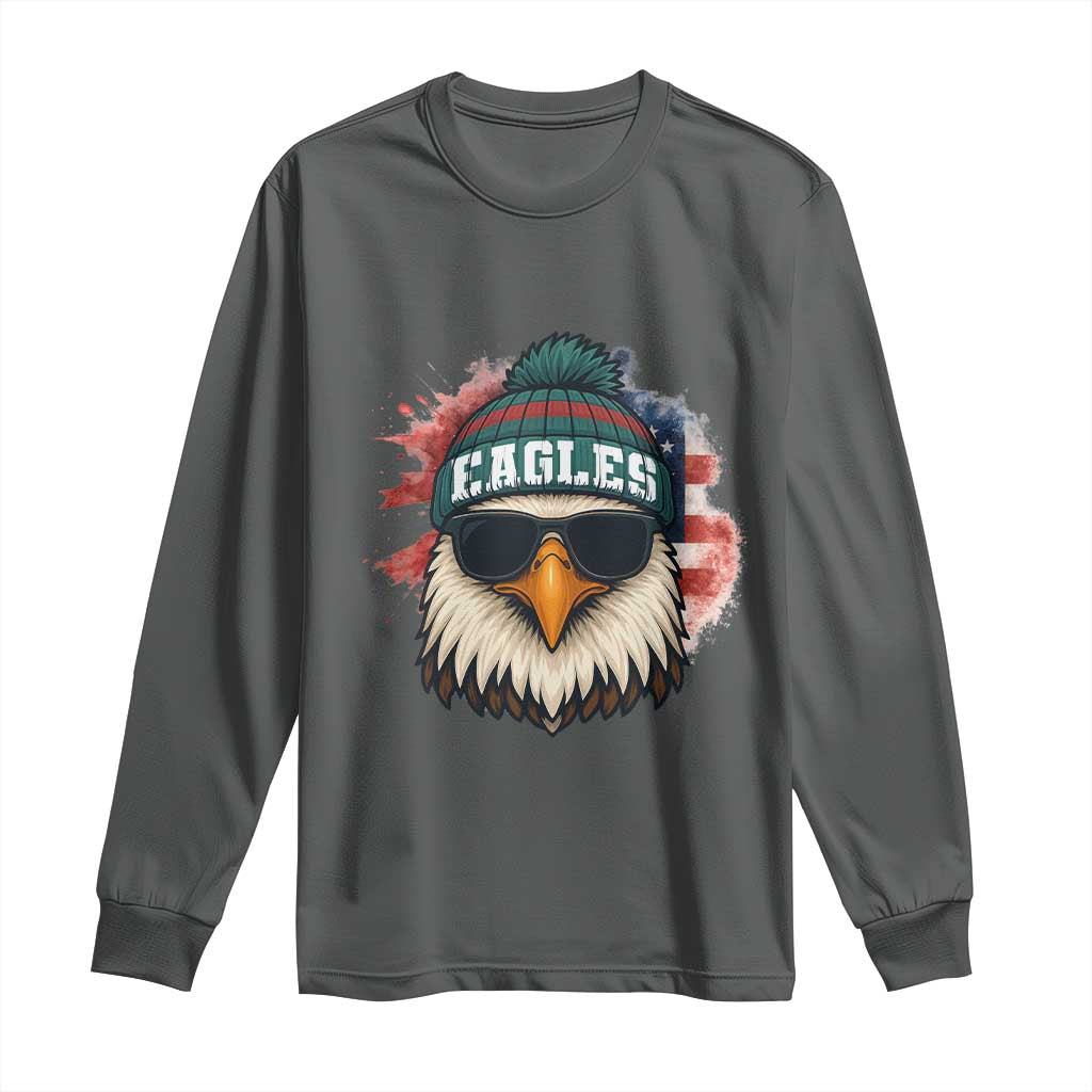 Patriotic Eagle Football Long Sleeve Shirt American Flag Pride Gift TS12 Dark Heather Print Your Wear