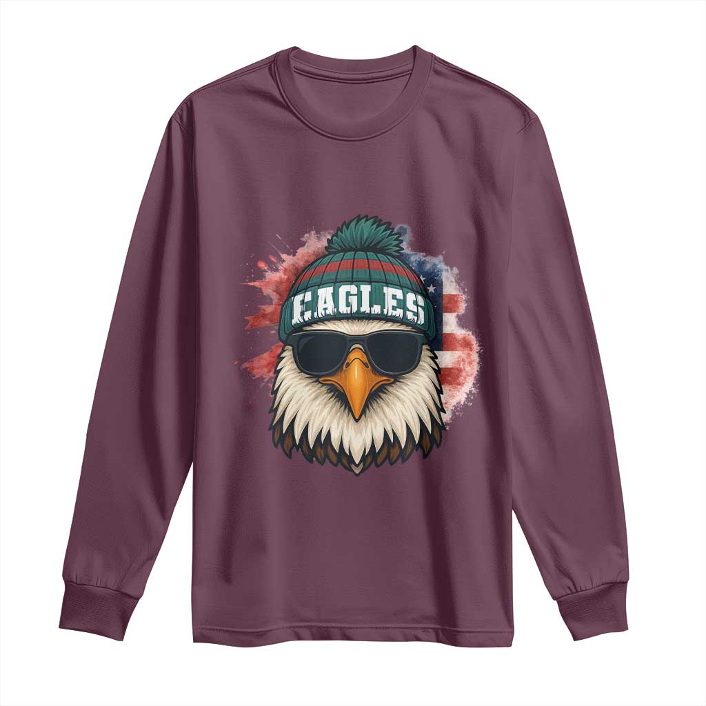 Patriotic Eagle Football Long Sleeve Shirt American Flag Pride Gift TS12 Maroon Print Your Wear