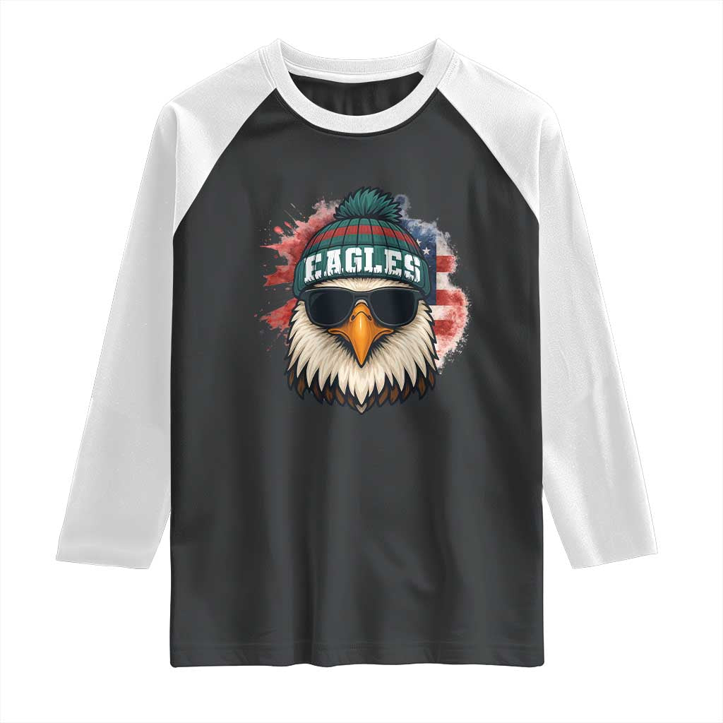 Patriotic Eagle Football Raglan Shirt American Flag Pride Gift TS12 Black White Print Your Wear