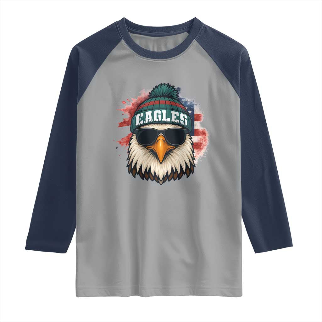 Patriotic Eagle Football Raglan Shirt American Flag Pride Gift TS12 Sport Gray Navy Print Your Wear