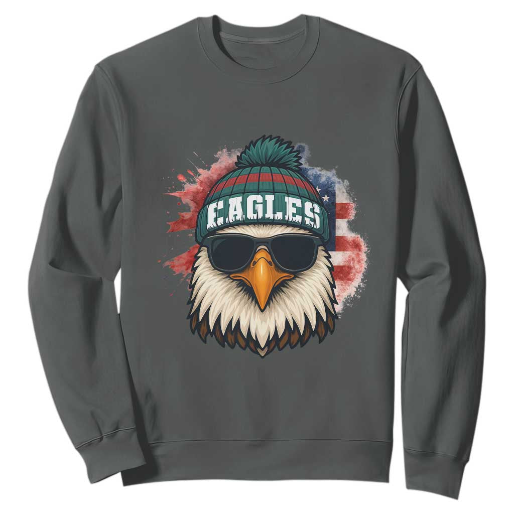 Patriotic Eagle Football Sweatshirt American Flag Pride Gift TS12 Dark Heather Print Your Wear