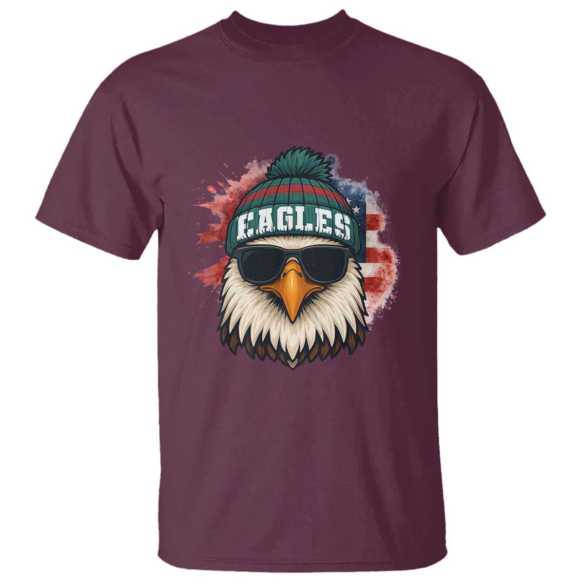 Patriotic Eagle Football T Shirt American Flag Pride Gift TS12 Maroon Print Your Wear