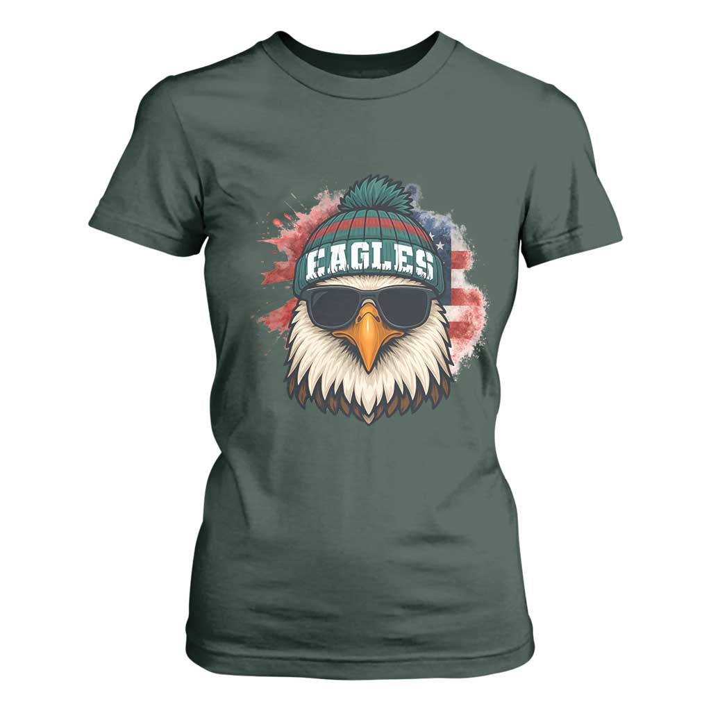 Patriotic Eagle Football T Shirt For Women American Flag Pride Gift TS12 Dark Forest Green Print Your Wear