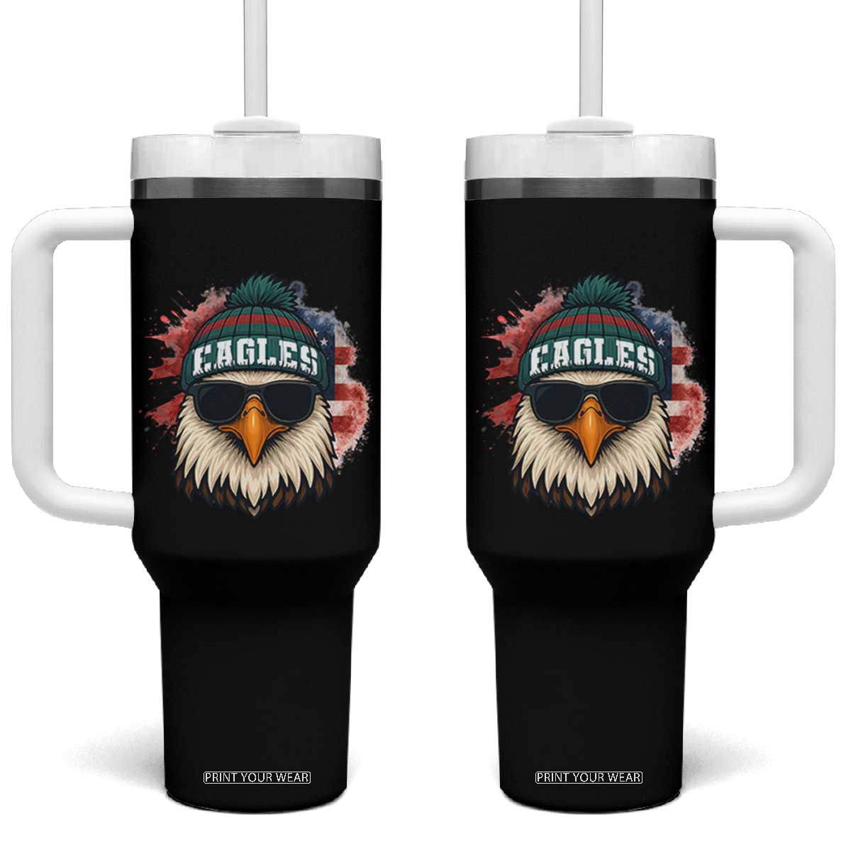 Patriotic Eagle Football Tumbler With Handle American Flag Pride Gift TS12 One Size: 40 oz Black Print Your Wear