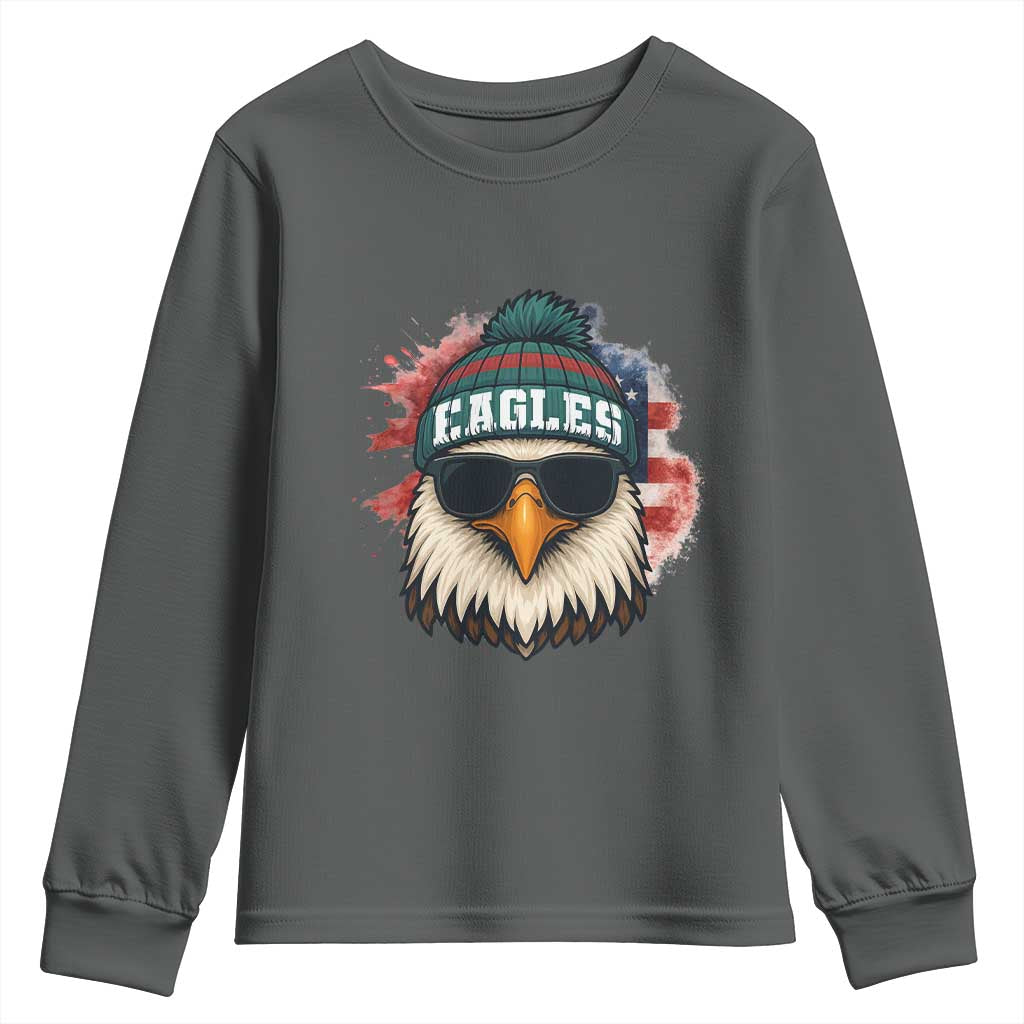 Patriotic Eagle Football Youth Sweatshirt American Flag Pride Gift TS12 Dark Heather Print Your Wear