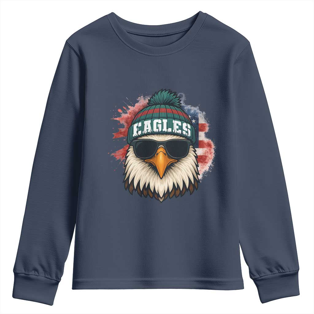 Patriotic Eagle Football Youth Sweatshirt American Flag Pride Gift TS12 Navy Print Your Wear