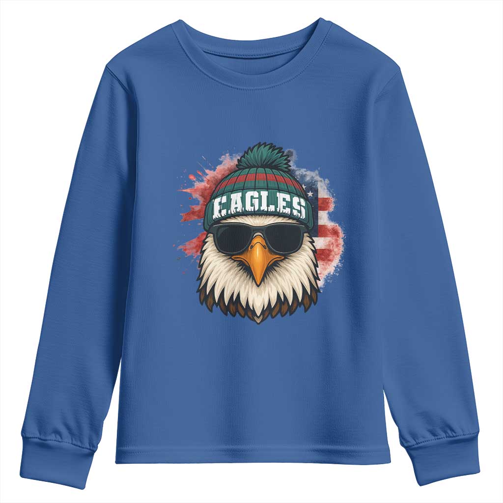 Patriotic Eagle Football Youth Sweatshirt American Flag Pride Gift TS12 Royal Blue Print Your Wear