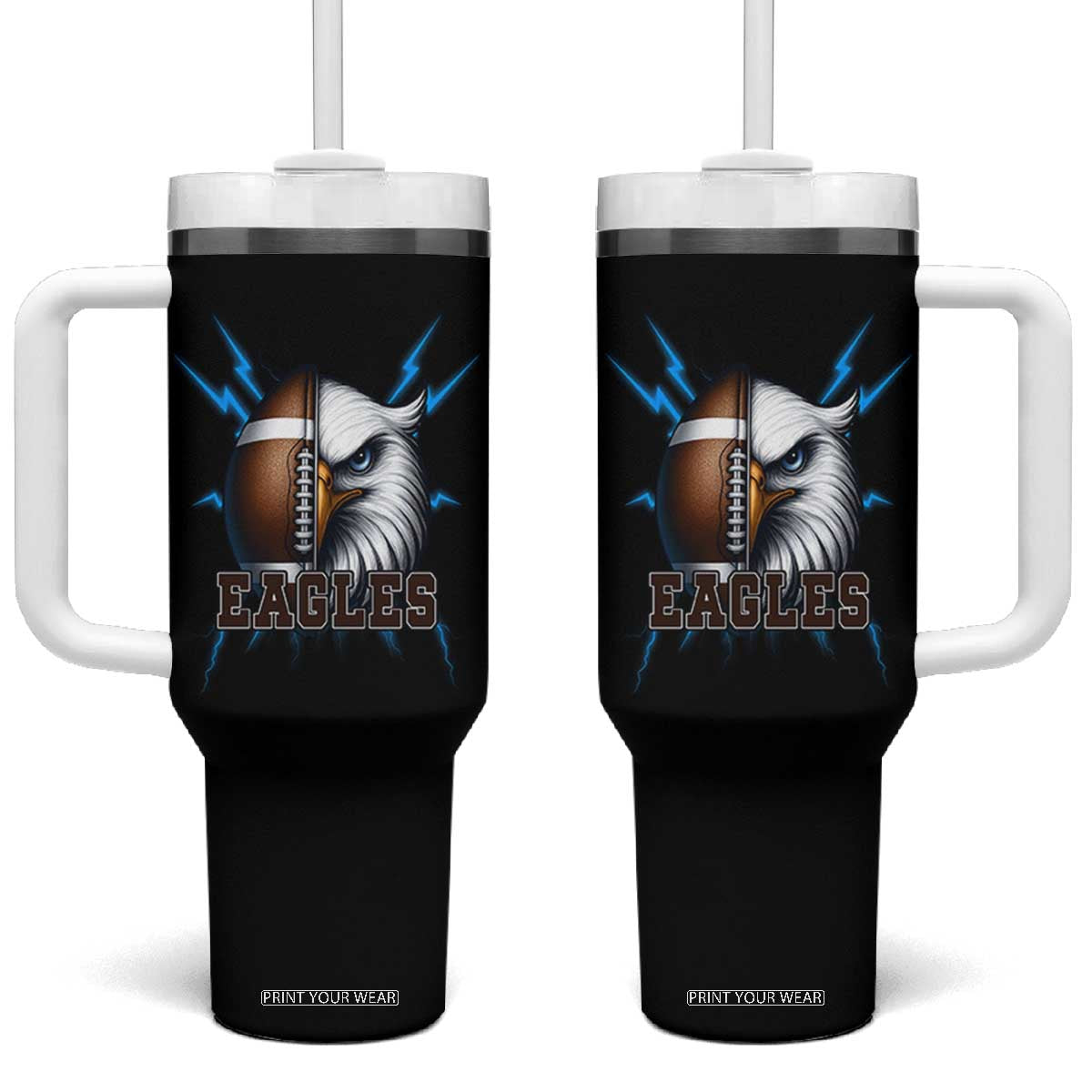 Eagle Football Power Tumbler With Handle Game Day Sports Fan Gift TS12 One Size: 40 oz Black Print Your Wear