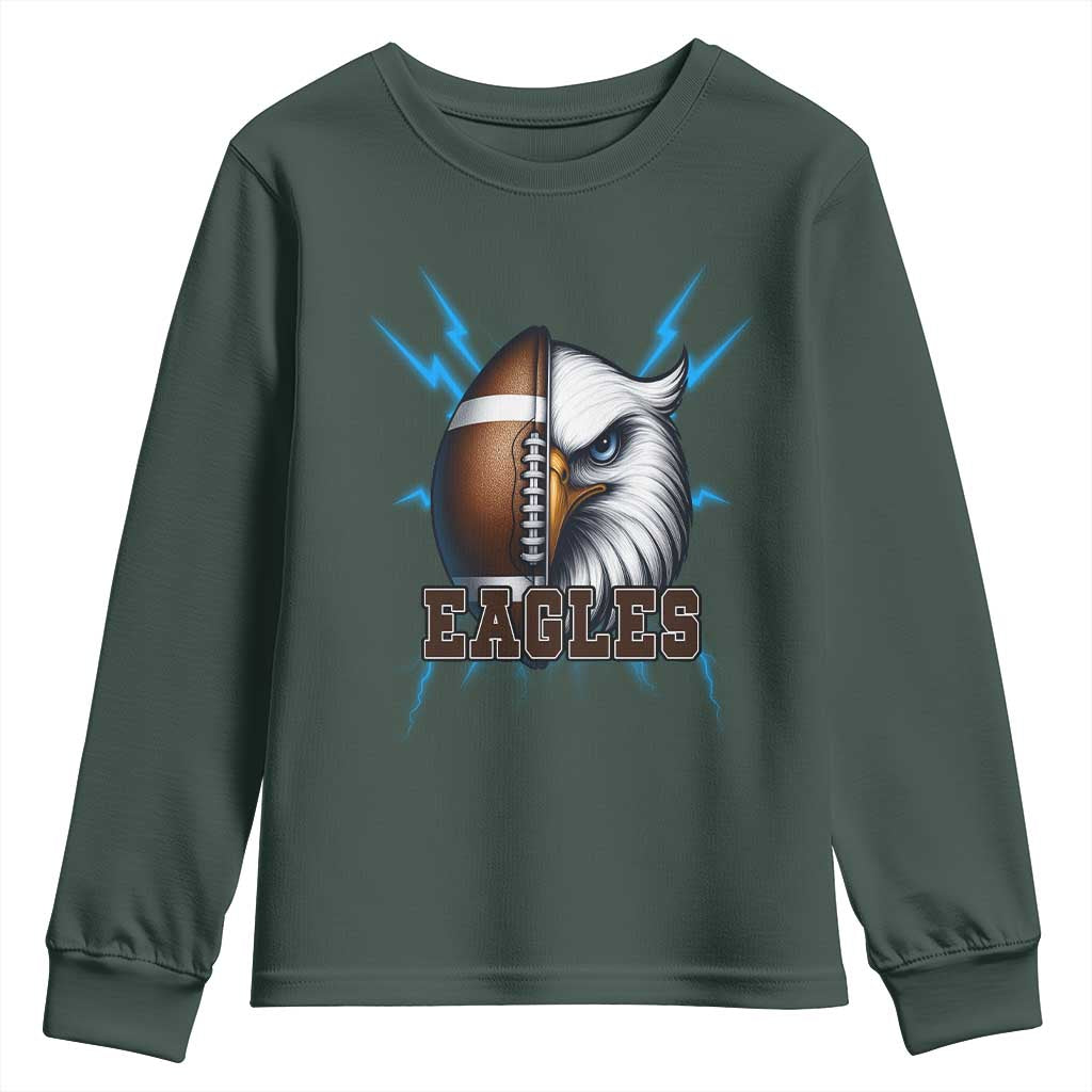 Eagle Football Power Youth Sweatshirt Game Day Sports Fan Gift TS12 Dark Forest Green Print Your Wear