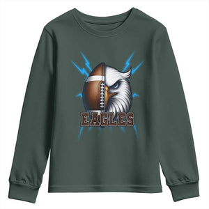 Eagle Football Power Youth Sweatshirt Game Day Sports Fan Gift TS12 Dark Forest Green Print Your Wear