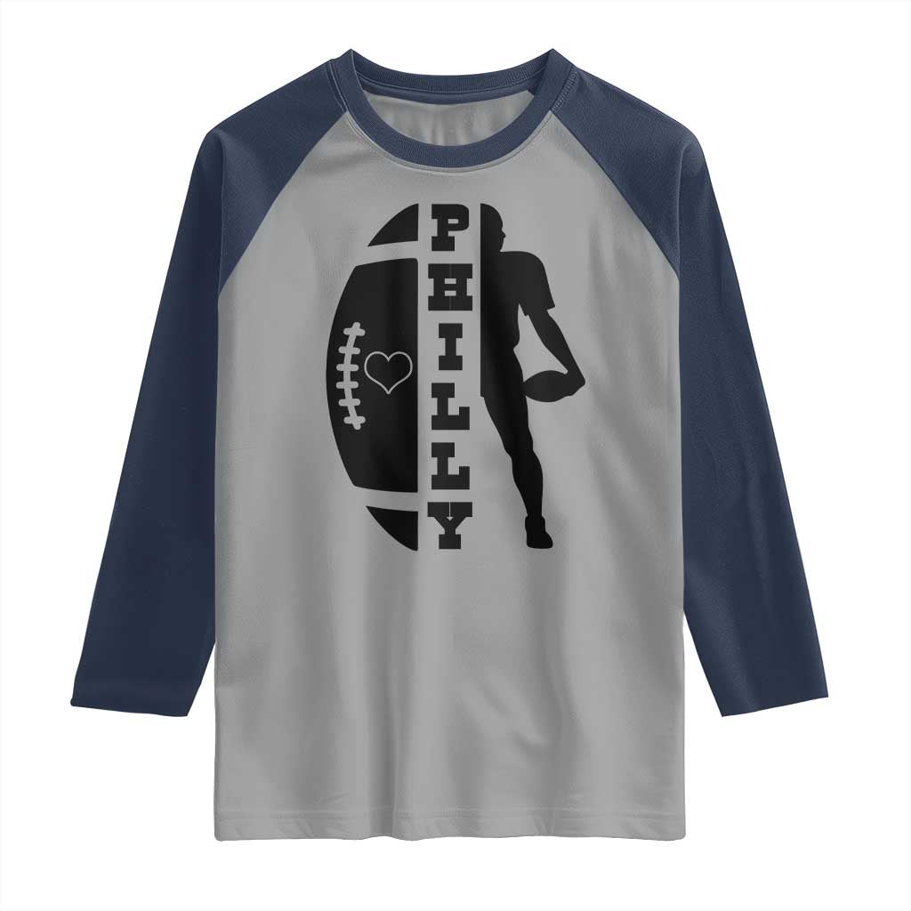 Philly Football Spirit Raglan Shirt Proud Fan Humor Gift TS12 Sport Gray Navy Print Your Wear