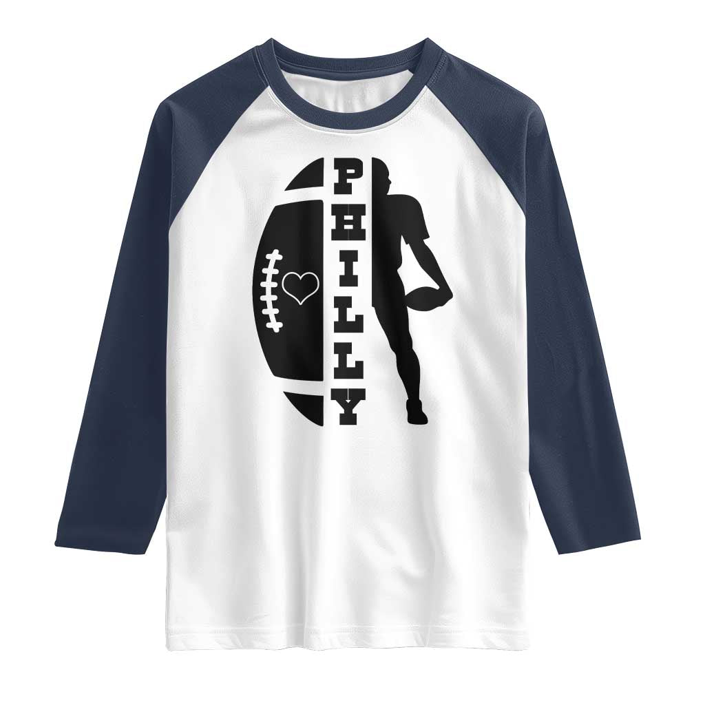 Philly Football Spirit Raglan Shirt Proud Fan Humor Gift TS12 White Navy Print Your Wear