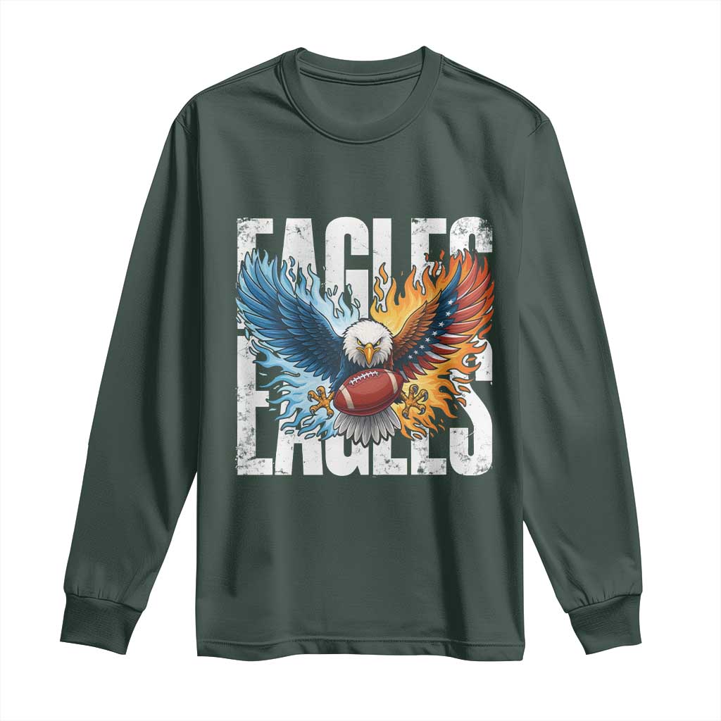 Eagles Football Long Sleeve Shirt Patriotic Eagle American Flag Gift TS12 Dark Forest Green Print Your Wear