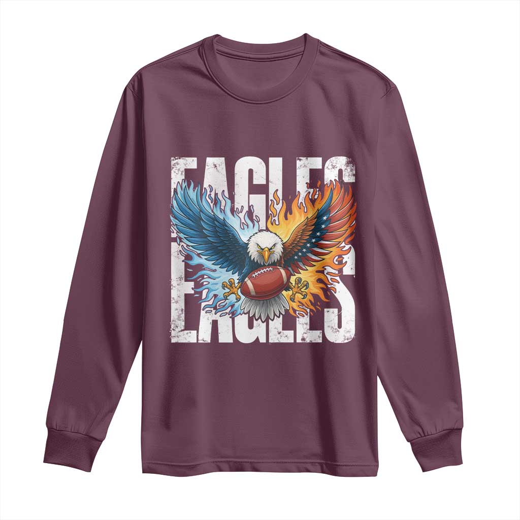 Eagles Football Long Sleeve Shirt Patriotic Eagle American Flag Gift TS12 Maroon Print Your Wear