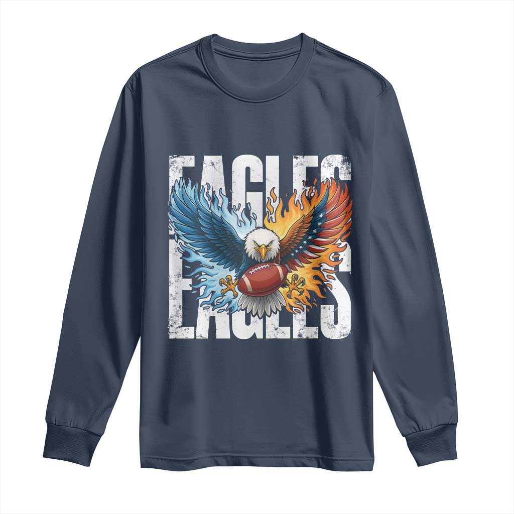 Eagles Football Long Sleeve Shirt Patriotic Eagle American Flag Gift TS12 Navy Print Your Wear