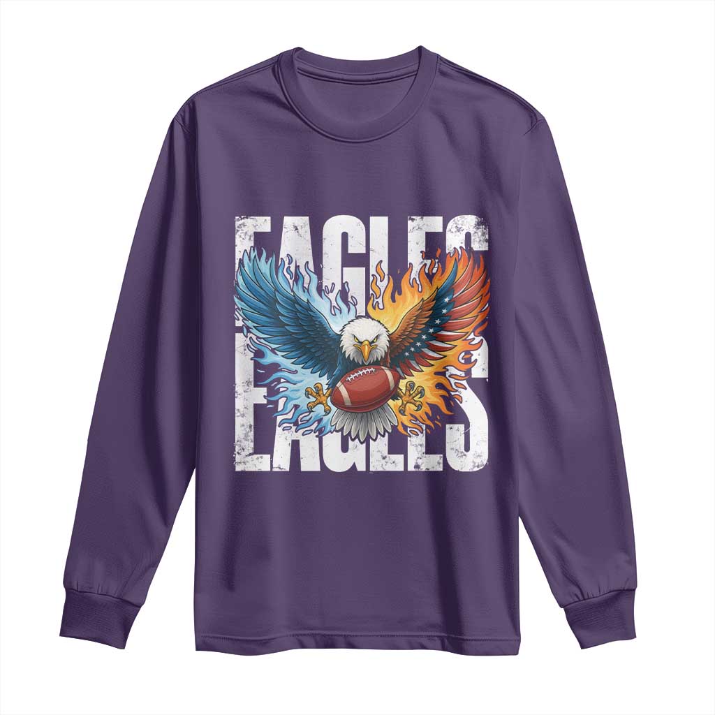 Eagles Football Long Sleeve Shirt Patriotic Eagle American Flag Gift TS12 Purple Print Your Wear