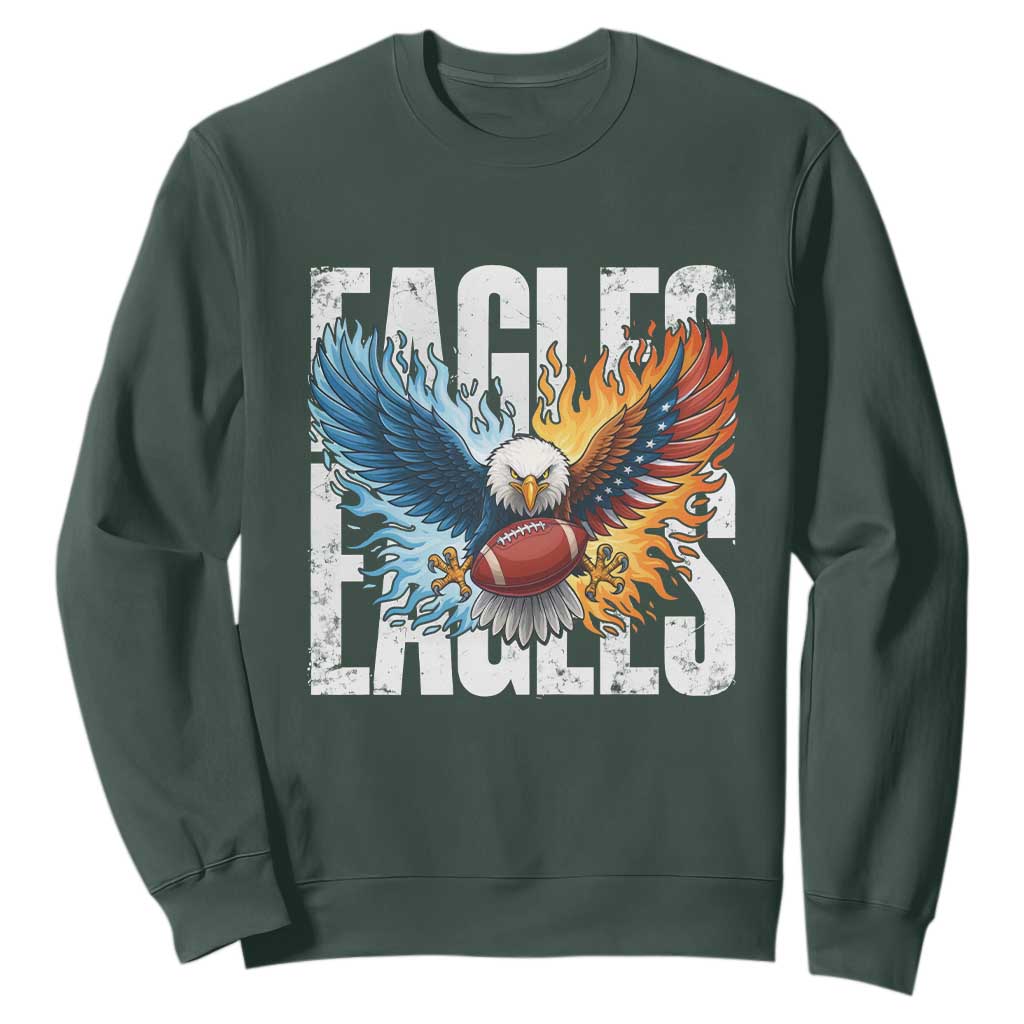 Eagles Football Sweatshirt Patriotic Eagle American Flag Gift TS12 Dark Forest Green Print Your Wear