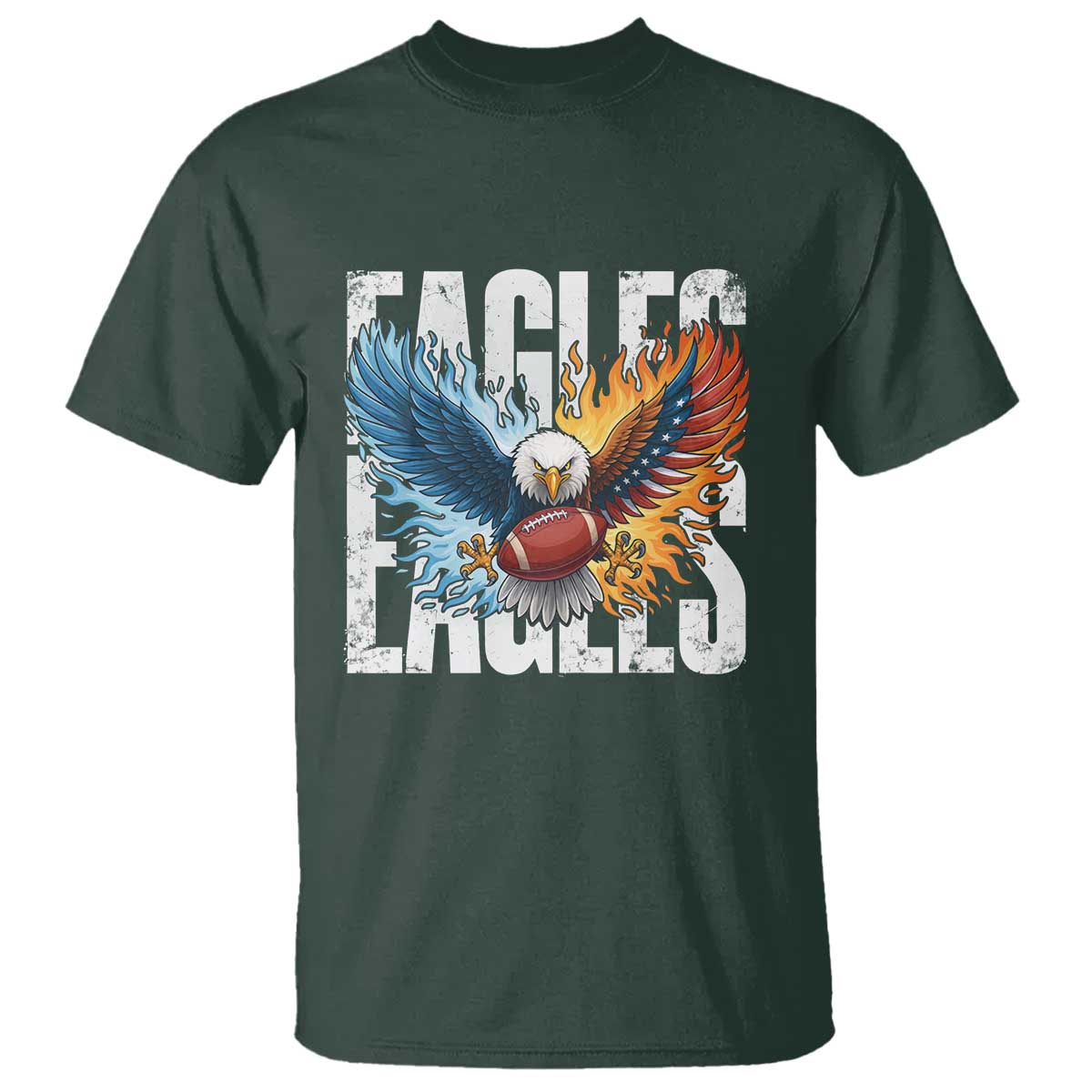 Eagles Football T Shirt Patriotic Eagle American Flag Gift TS12 Dark Forest Green Print Your Wear